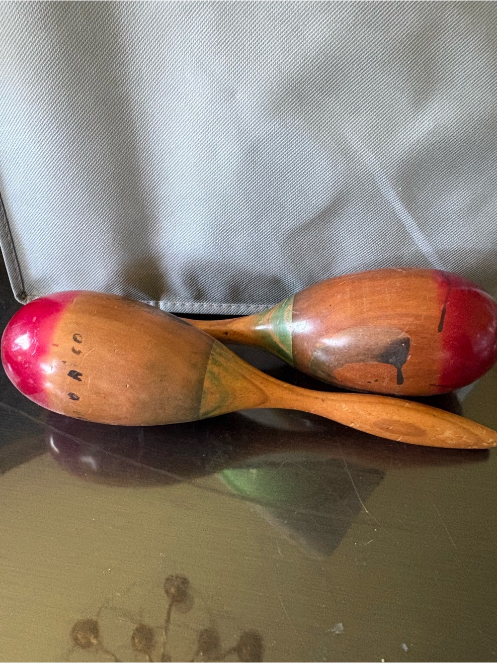Vintage Puerto Rico Wooden Maracas with Red Tips